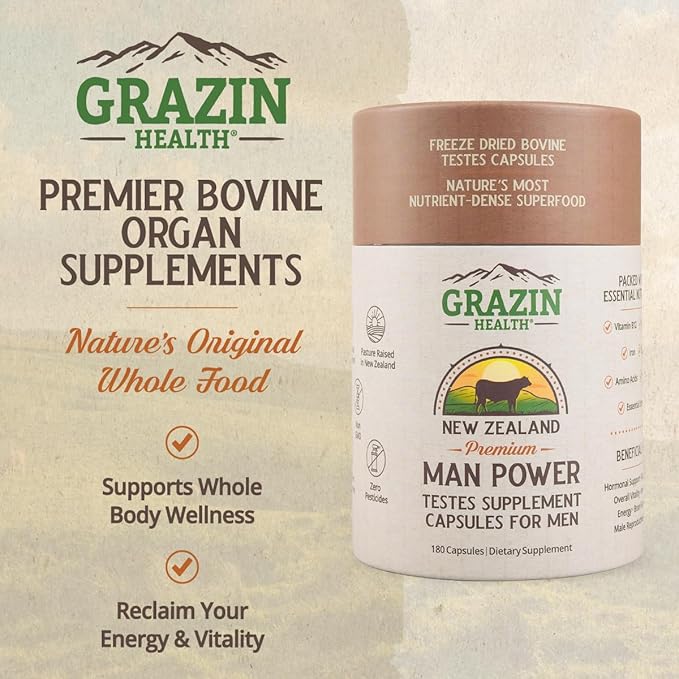 Grass Fed Bovine Testes Man Power Capsules (30 Day Supply)