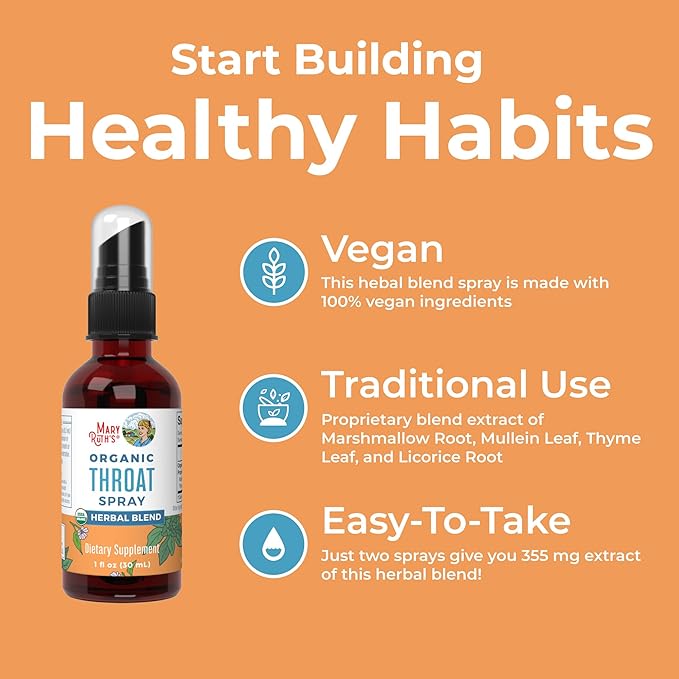 MaryRuth Organics Throat Spray (Unflavored) & Echinacea Purpurea Drops | USDA Organic, Clean Label Project Verified® | Vitamins for Throat Relief, Immunity & Overall Health | Vegan, Non-GMO