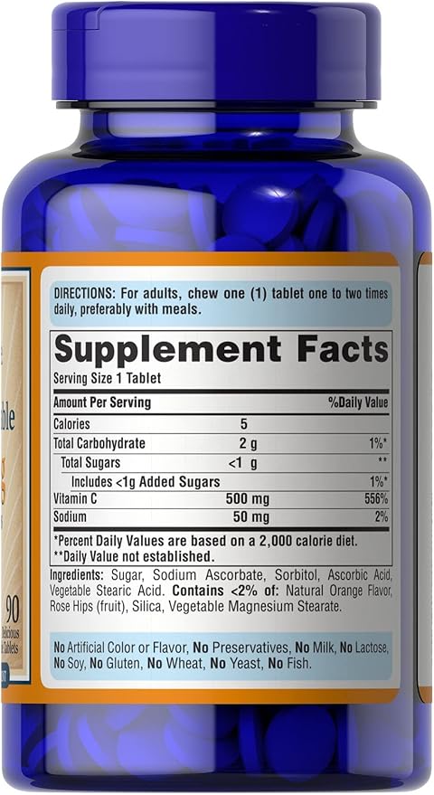 Puritan's Pride Chewable Vitamin C-500 mg with Rose HIPS