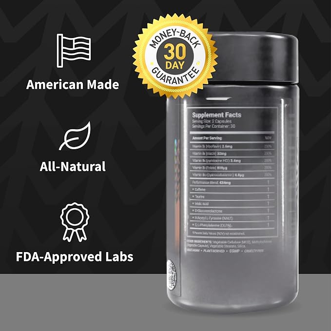 All Night Energy Supplements for Men | Energy Booster to Support Extra Energy & Fine-Tuned Focus When Your Energy Drops | Plant-Based and All-Natural | 60 Supplement Capsules One Month Supply