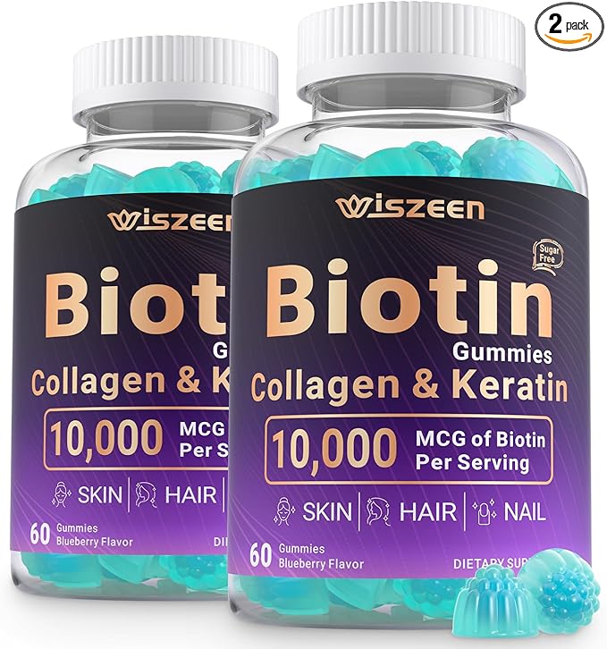 Biotin Gummies, Biotin 10000mcg with Collagen, Keratin, Hyaluronic Acid for Hair Growth, Hair Vitamins for Men and Women - Hair, Skin and Nails Support