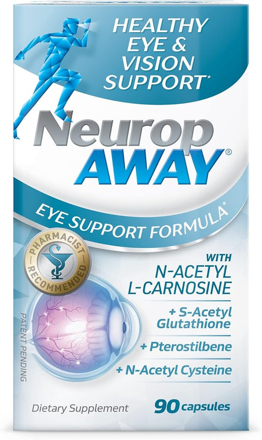 NeuropAWAY Eye Support Supplement 90CT with Lutein N-Acetyl L-Carnosine S-Acetyl Glutathione N-Acetyl Cystiene Pterostilbene Lycopene Zeaxanthin to Support Healthy Vision Helps Blurry and Dry Eyes