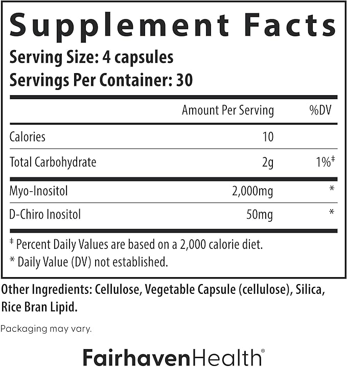 Fairhaven Health Myo-Inositol and D-Chiro Inositol Supplement for Women | 40:1 Ratio | Female Fertility Supplement for Women and Hormone Balance* | Vegan | 120 Myo & D-Chiro Inositol Capsules