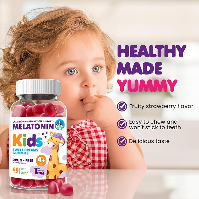 DR. MORITZ Melatonin Gummies for Kids and Adults Childrens Gummy with Strawberry Flavor - Chewable 1mg Melatonin Gummies for Teens – Melatonin for Kids (60 Count)
