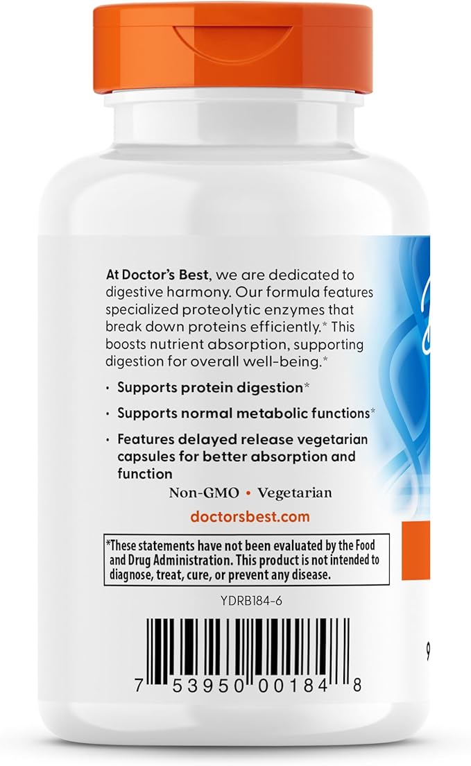 Doctors Best Proteolytic Enzymes, Broad Spectrum Proteolytic Enzyme Formulation, Non-GMO, Vegetarian 90 Delayed Release Veggie Caps
