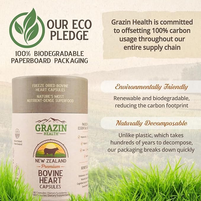 Grass Fed Bovine Heart: 3000 Mg Heart/ 200 Mg Liver/Serving (30 Servings)