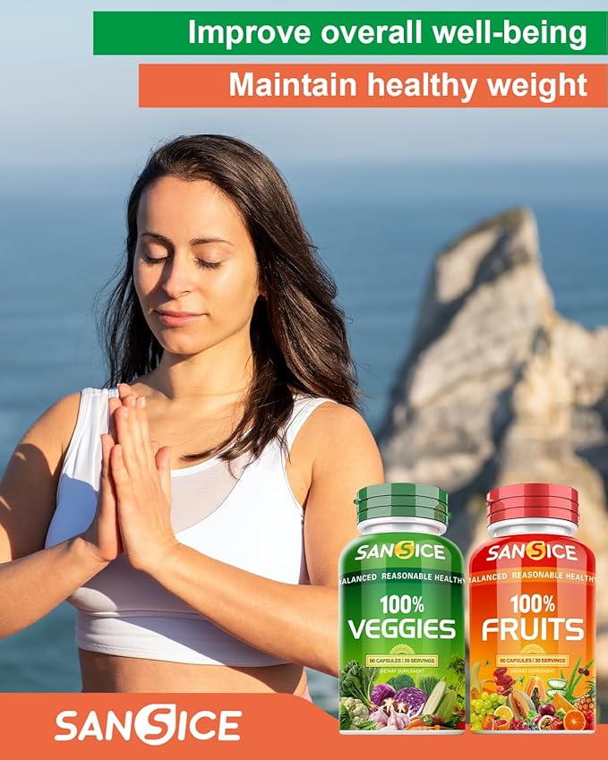 Fruits and Veggies Supplement, Natural Fruit and Vegetable Vitamins Soy Free & Non-GMO Vegetable and Fruit Supplements for Women Men and Kids - 90 Fruit Capsules, 90 Veggie Capsules