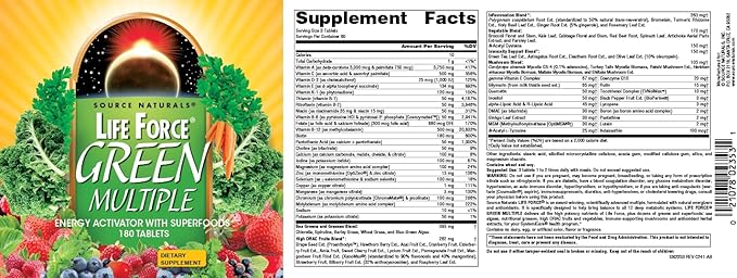 Source Naturals Life Force Green Multiple, Energy Activator with Superfoods* -180 Tablets