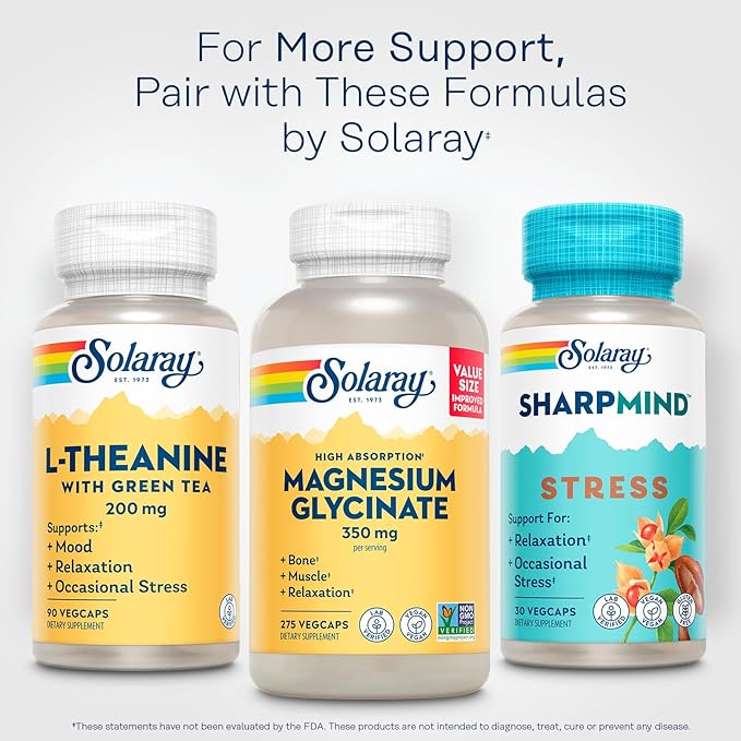 SOLARAY L-Theanine 200mg with Green Tea - Healthy Mood, Relaxation and Occasional Stress Support - Lab Verified, Vegan, Gluten Free - 90 Servings, 90 VegCaps