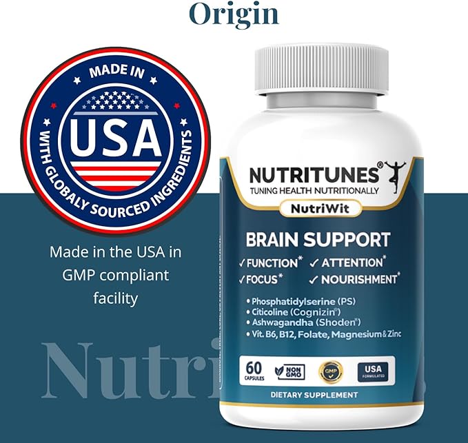 NutriWit – Brain Health Supplement for Cognitive Function, Focus & Neuron Support – Non-GMO, Gluten-Free, and Free of Soy, Lactose & BSE