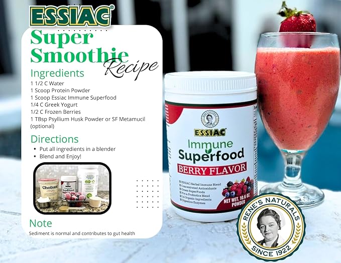 Essiac SuperFood for Immune Support 10.6 oz | 12 Organic Greens, Concentrated Antioxidants, Pre and Probiotics | Vegan, Dairy Free, Gluten Free| Non-GMO, No Added Sugar