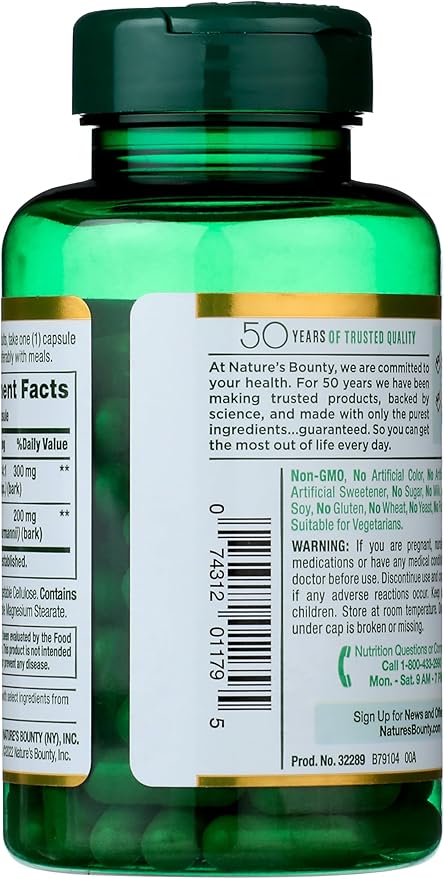 Nature's Bounty Cinnamon Capsules, Herbal Supplement, Supports Sugar Metabolism, 1500mg, 100 Capsules