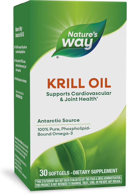 Nature's Way Krill Oil, Supports Cardiovascular and Joint Health*, 100% Pure Omega-3, 30 Softgels (Packaging May Vary)