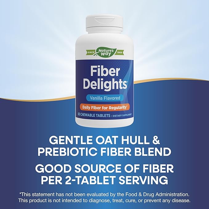 Nature's Way Fiber Delights Daily Fiber for Regularity*, Vanilla Flavored, 60 Chewable Tablets