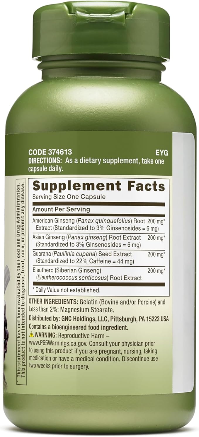 GNC Herbal Plus Triple Ginsa Rush | Supports Vitality and Energy - 100 Capsules