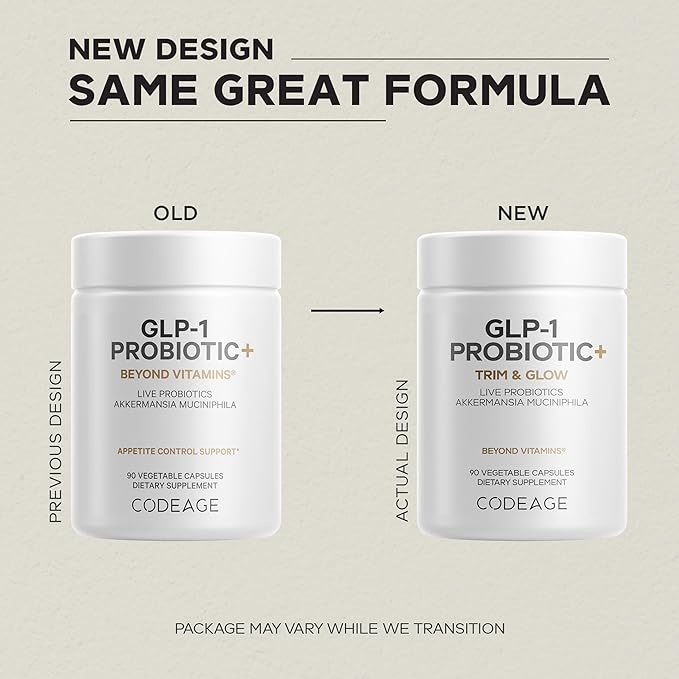 Codeage GLP-1 Probiotic+ - Live Probiotics Akkermansia, Clostridium, Bifidobacterium, Chicory Inulin Probiotic, Prebiotics & Postbiotics Supplement - 500 Million AFU, 3-Month Supply - 90 Capsules