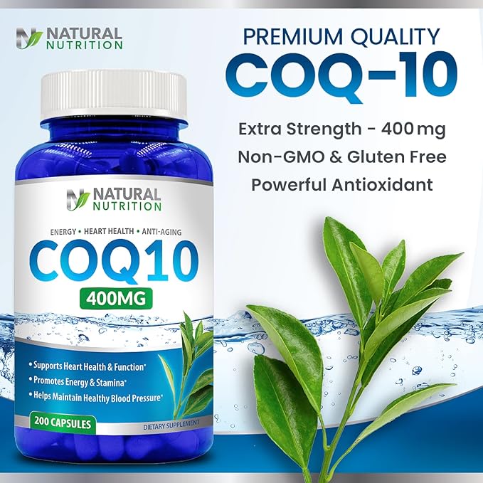 Natural Vitamin CoQ10 400mg 200 Capsules Maximum Strength High Absorption Gluten Free Non-GMO