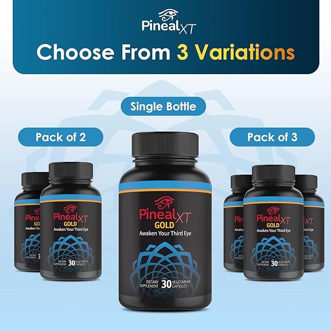 Pineal XT Gold - Pineal Gland Supplement - Third Eye Awakening - Focus and Memory Supplement for Brain - 7 Powerful Ingredients Decalcify, Detox, and Activate Your Pineal Gland, 3 Pack