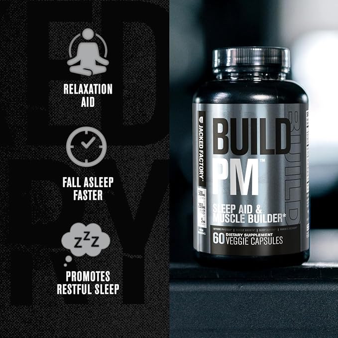 Jacked Factory Build PM Night Time Muscle Builder & Sleep Aid (60 Capsules) & Essentials Muscle Builder - Daily Strength Builder for Men with Peak ATP (30 Capsules)
