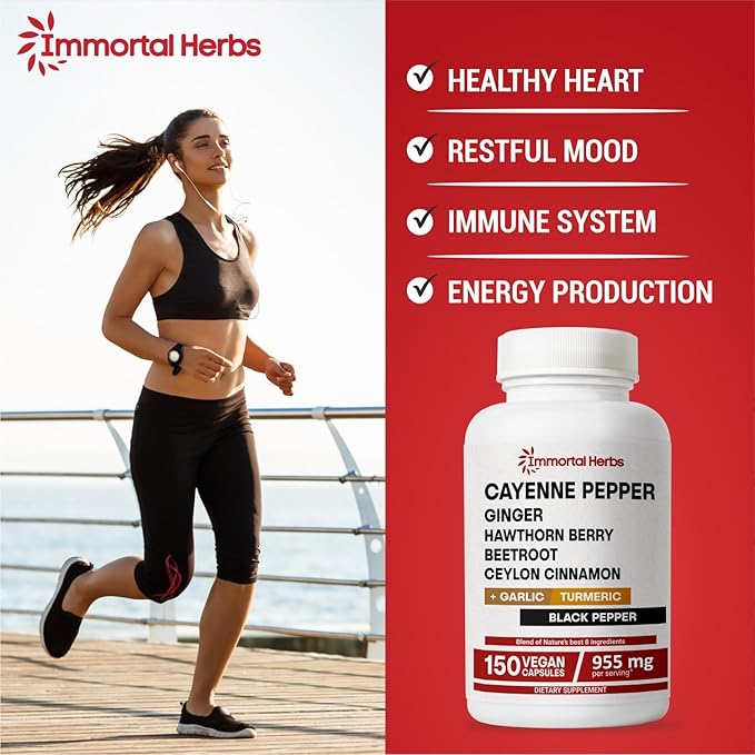 Cayenne Pepper Capsules w/Garlic, Ginger, Hawthorn, Turmeric, Cinnamon, Beet Root and Black Pepper Extract, 150 Cayenne Capsules, Non-GMO & Gluten Free Capsaicin Supplement