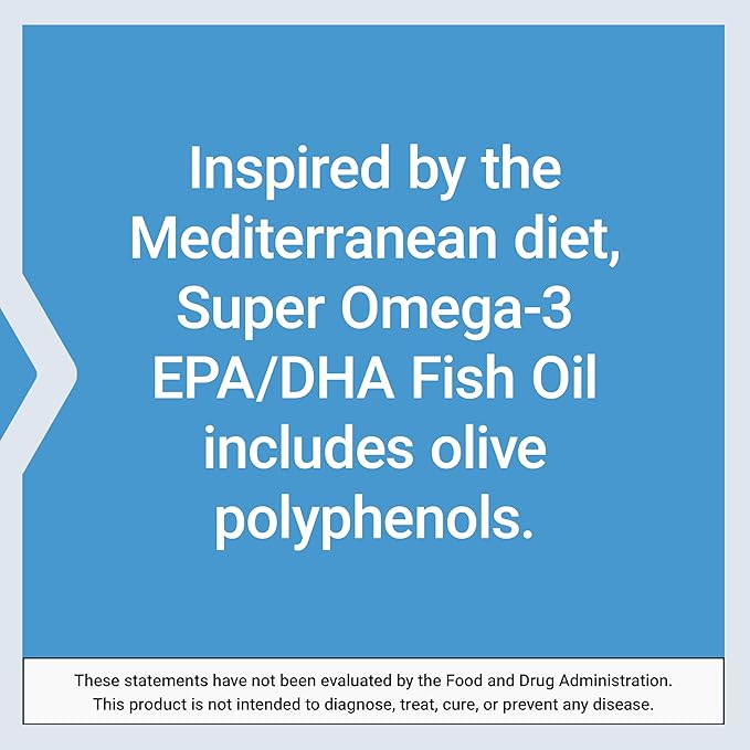 Super Omega-3 EPA/DHA Fish Oil, Sesame Lignans & Olive Extract - For Heart & Brain Health – For Inflammation & Cholesterol Management – Gluten-Free, Non-GMO – Lemon Flavor 120 Softgels