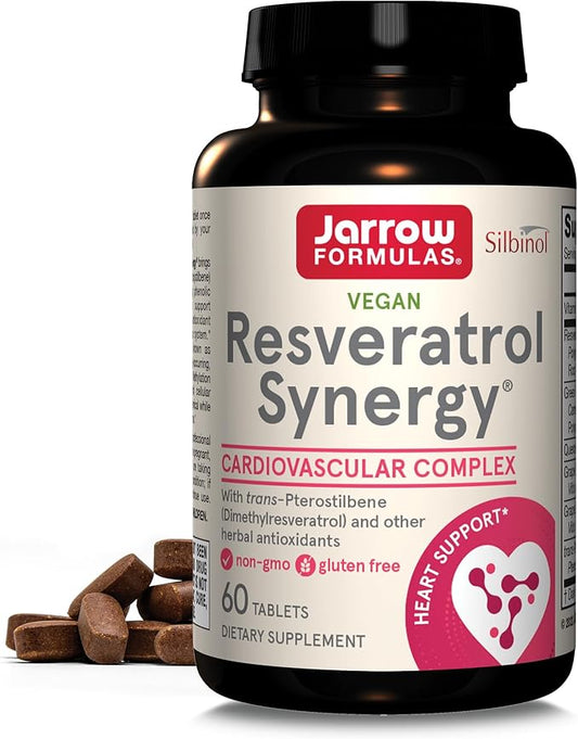 Jarrow Formulas® Resveratrol Synergy® 200 mg, Dietary Supplement, Heart Support, 60 Tablets, 60 Day Supply