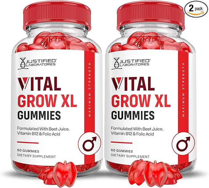 (2 Pack) Vital Grow XL Performance Gummies 1000MG Advanced Formula Formulated with ACV Pomegranate Beet Juice Powder B12 Vegan Non GMO 120 Gummys