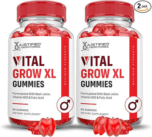 (2 Pack) Vital Grow XL Performance Gummies 1000MG Advanced Formula Formulated with ACV Pomegranate Beet Juice Powder B12 Vegan Non GMO 120 Gummys