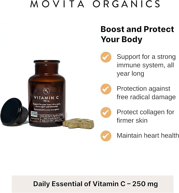 Movita Organic Vitamin D3 2500IU, Bottle Fermented Vitamin C 250mg Bottle