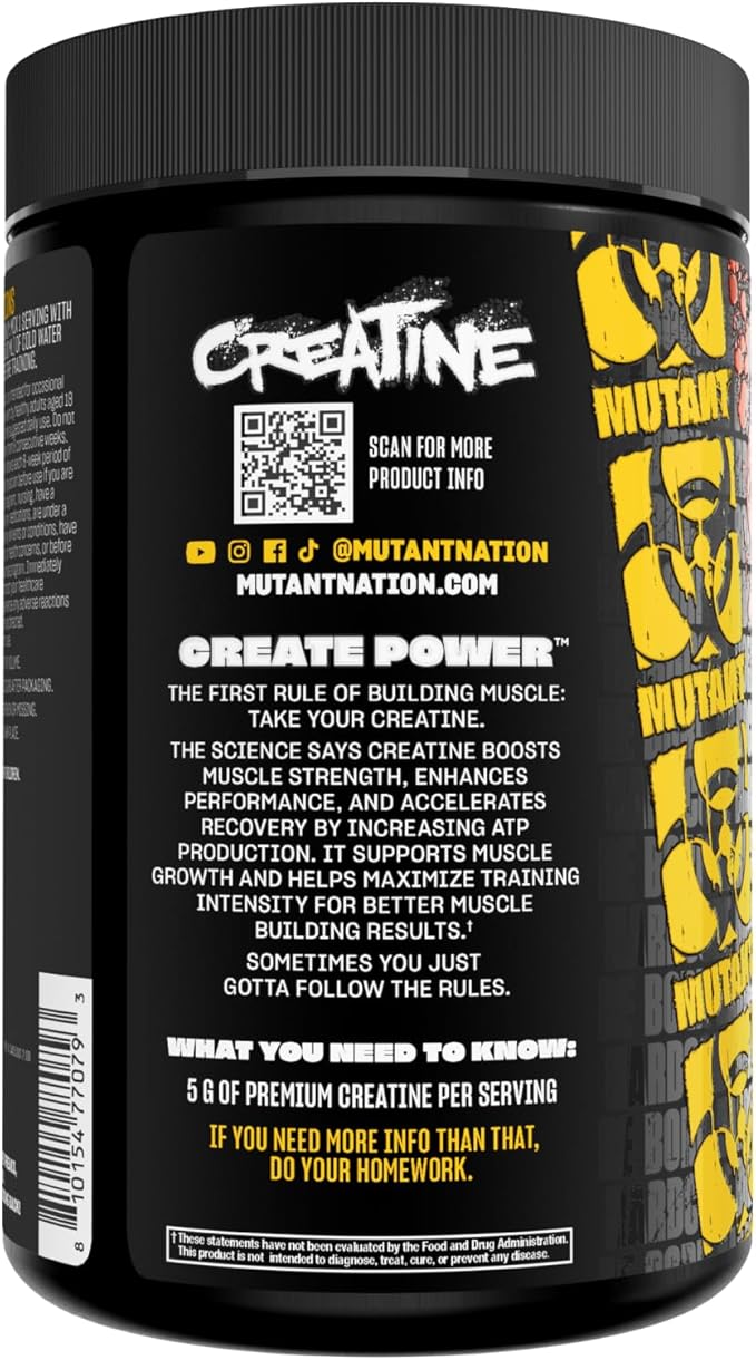 Mutant Creatine - Creatine Monohydrate Micronized Powder - Creatine Powder Supplement for Enhanced high-Intensity Performance - 60 Servings- 300 g - Unflavored