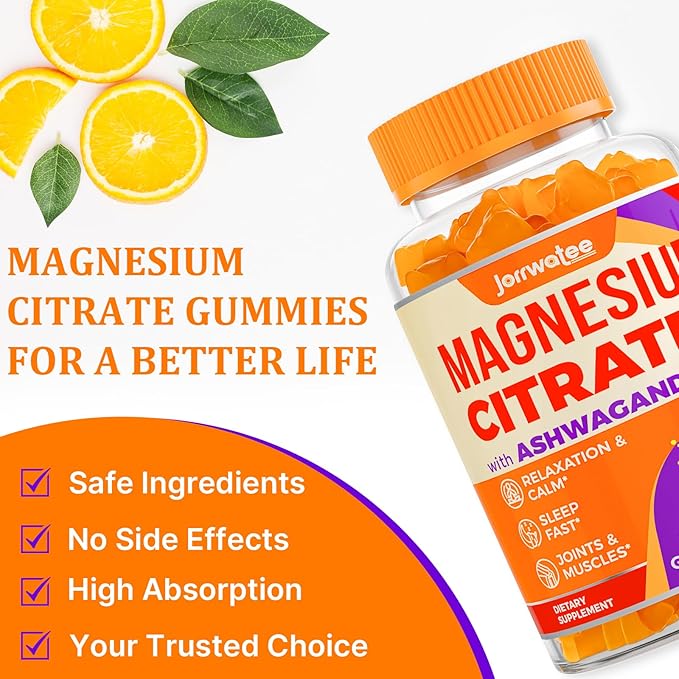 Magnesium Citrate Gummies - Magnesium Citrate with Ashwagandha & L-Theanine, High Absorption Calm Gummies, Magnesium Gummy for Calm, Rest, Nerve, Muscle, 120 Counts