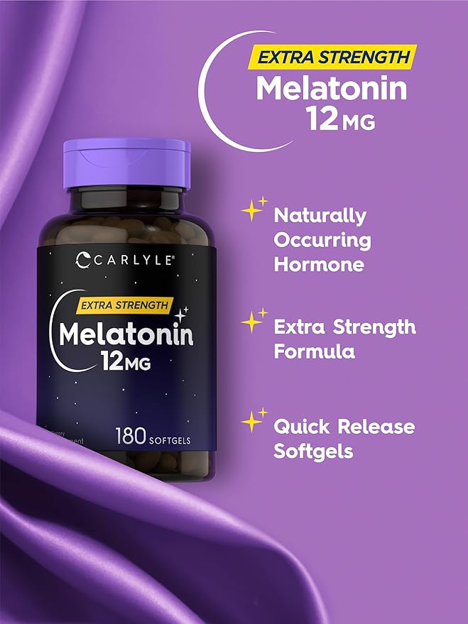 Carlyle Melatonin 12 mg | 180 Softgel Capsules | Adult Extra Strength Support Supplement | Non-GMO, Gluten Free