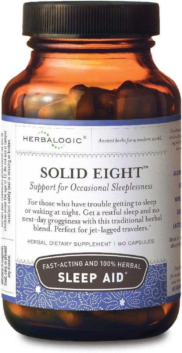 Solid Eight Herb Capsules - Fast Acting Natural Sleep Aid - Promotes Deep, Restful, Recuperative Sleep without Next-Day Grogginess- Does Not Contain Valerian Root - 90 Cap Count