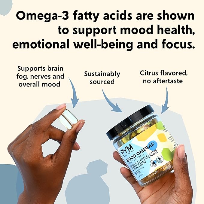 Omega-3 Supplement by PYM for Mood and Emotional Support (60 Count) | Omega-3 Fatty Acids, DHA, EPA & Vitamin E | Non-GMO, Gluten-Free, No Added Sugar