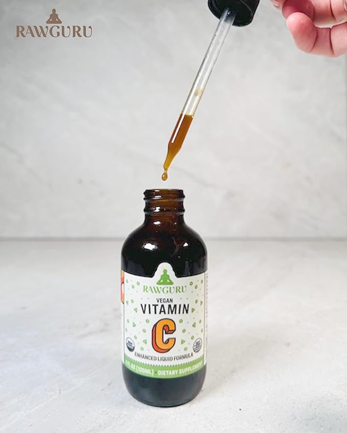RawGuru Organic Vitamin C Tincture - Liquid Vitamin C with Trace Minerals - Nano-Processed Antioxidant & Immune Support Supplement Tincture - 30 Servings of Vegan Drops per 120 ml, Pack of 1