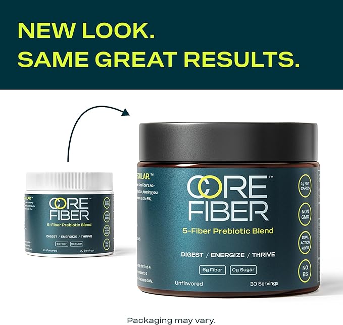 Fiber Powder Supplement with 5 Strains - Daily Prebiotic Blend - Supports Gut Health, Bloating, Regular Digestion & Sustained Energy - 6g Fiber per Serving, Sugar Free, Unflavored - 30 Servings