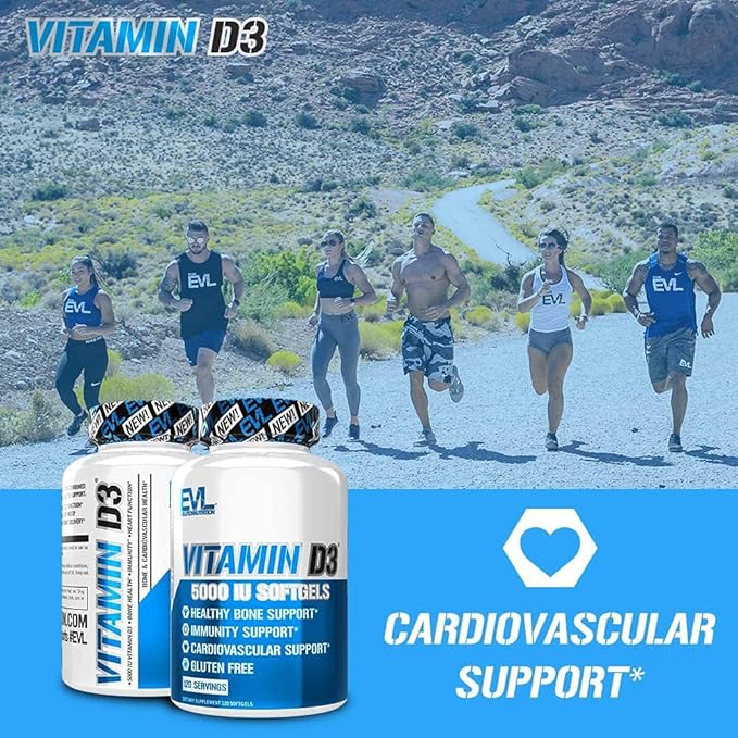 Evlution Nutrition Vitamin D3, 5000 IU High Potency, Bone and Joint Support Immune System Health, Non-GMO and Gluten-Free, Value Size (120 Servings)