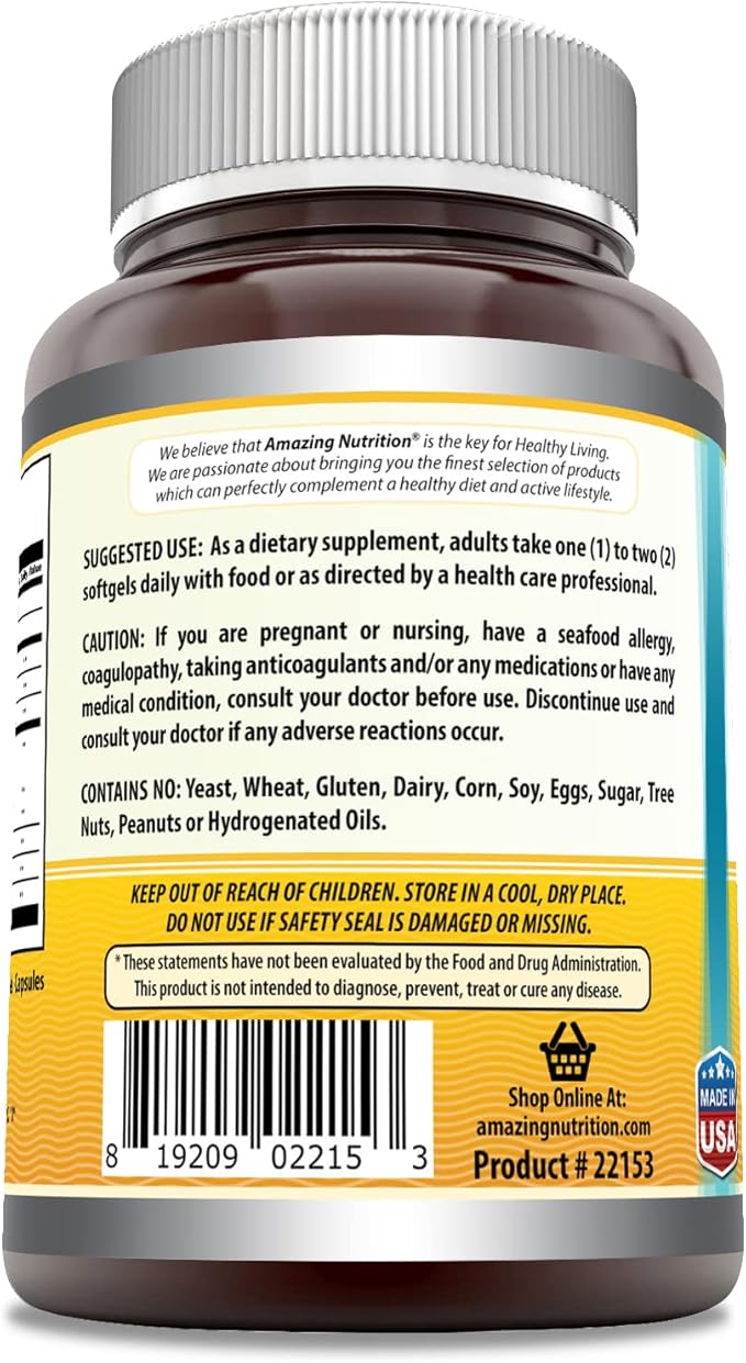 Amazing Omega Norwegian Cod Liver Oil 1000 Mg Softgels Supplement | Omega-3, EPA, DHA, Vitamin A, Vitamin D & Vitamin E (Lemon | 120 Count)