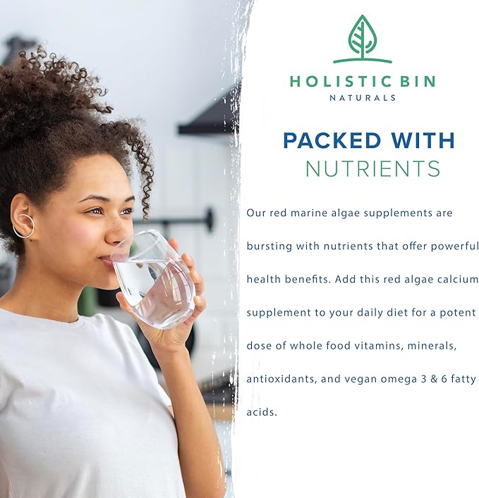 Holistic Bin Red Marine Algae Capsules Gigartina and Dumontiacea Red Algae Supplements | Gluten Free, Vegan, Wild Harvested | Rich in Vegan Omega 3 (40 Capsules)