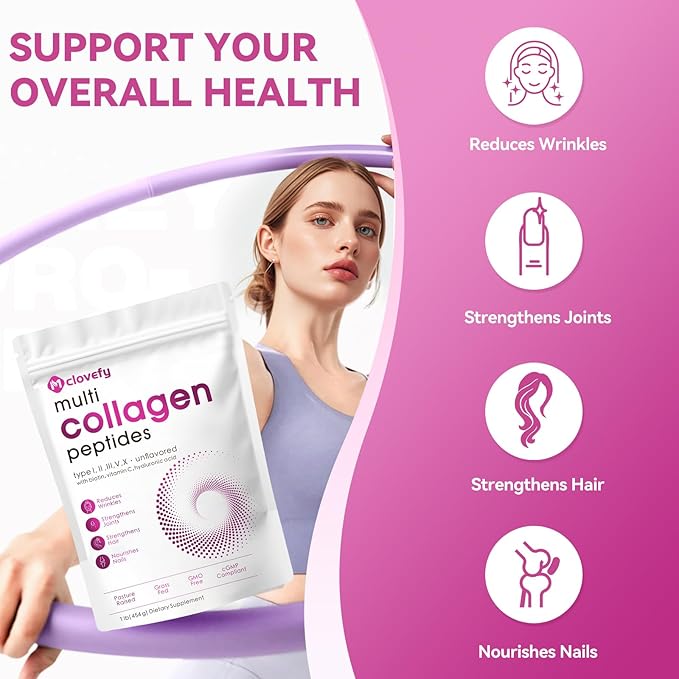Multi Collagen Peptides Powder, 16 Oz - Protein Supplement, Type I, II, III, V, X with Hyaluronic Acid, Vitamin C and Biotin, Unflavored, Easily Mixes in Drinks(Packaging May Vary)