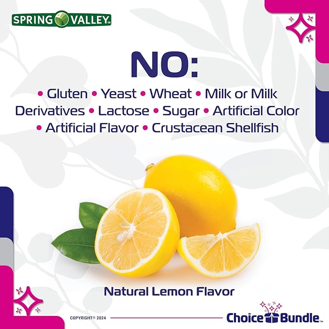 Spring Valley Fish Oil Omega 3 Fatty Acid Supplement Lemon Softgels 500 mg 120 Ct 4 pk (480 Total) + Vitamin Guide and Pill Container (6 Items)!