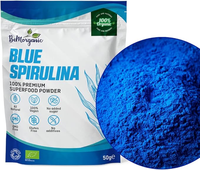 Organic Blue Spirulina Powder - 100% Organic Phycocyanin Spirulina Powder | 50g Vegan Non-Gluten Powder with No Added Sugar