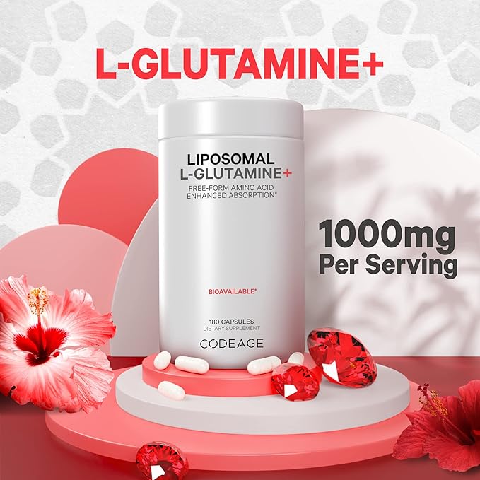 Codeage Liposomal L-Glutamine Capsule Supplement - 1,000 mg L-Glutamine per Serving - 3-Month Supply - Liposomal Delivery, Vegan Pills, Non-GMO, Gluten-Free Amino Acid - 180 Capsules