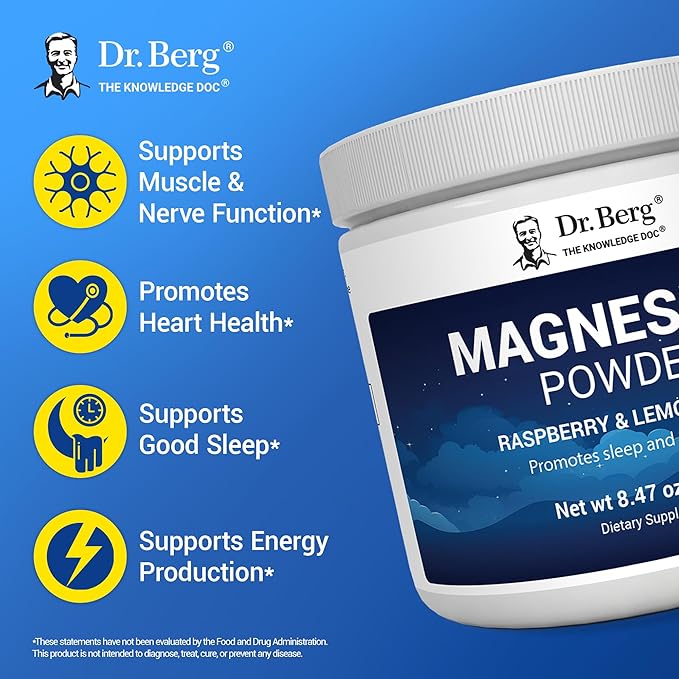 Dr. Berg Magnesium Glycinate Powder for Sleep, Relaxation, & Stress Relief - Now Includes Vitamin D3 & Zinc - Delicious Raspberry & Lemon Flavor (50 Servings) Magnesium Powder - Magnesium Drink Powder