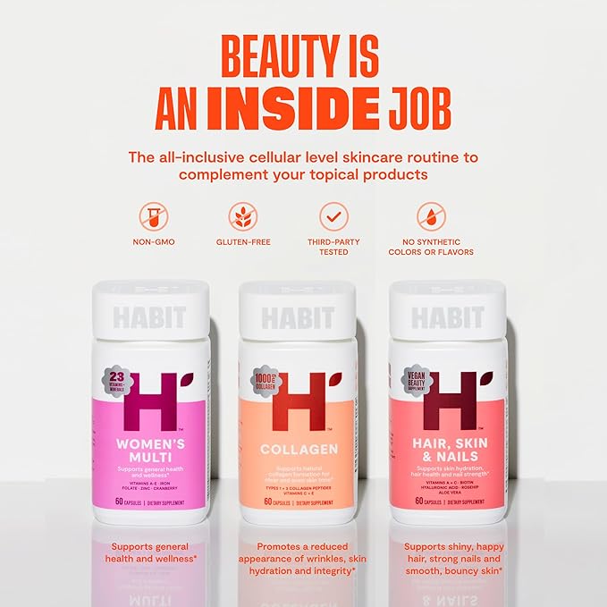 HABIT Beauty-Full Bundle - Women's Multi + Collagen + Hair Skin & Nails Supplements. Supports General Health & Wellness, Skin Hydration & Vitality, Hair & Nail Strength, Non GMO