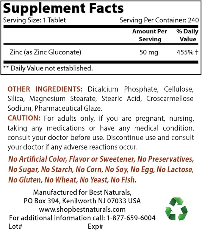 Zinc Gluconate 50mg & Vitamin B12 6000 mcg