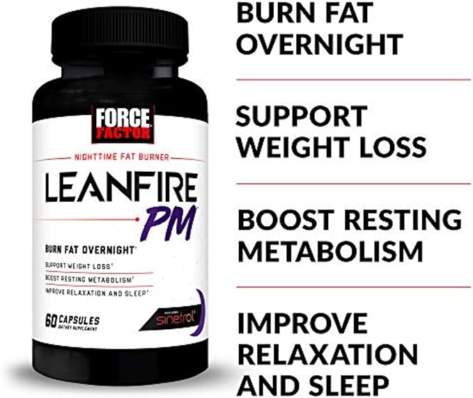 Force Factor LeanFire PM Weight Loss Pills for Women & Men, Fat Burner & Overnight Weight Loss Pills to Burn Fat, Boost Metabolism, Improve Sleep, Powerful Formula for Incredible Results, 60 Capsules