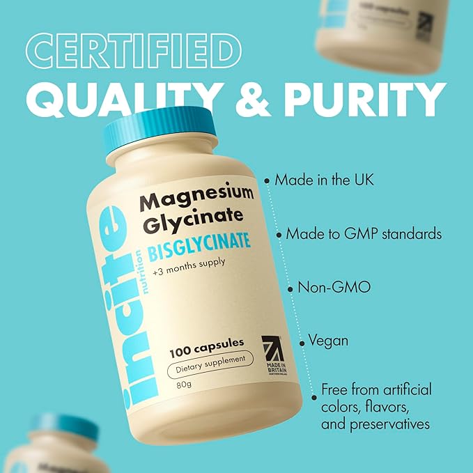 Magnesium Glycinate 500mg - 3 Month Supply - High Strength 100 Easy Swallow Capsules - Pure Magnesium Glycinate Supplement - Magnesium Supplements - Vegan & Gluten Free - Sleep Aid - Made in UK