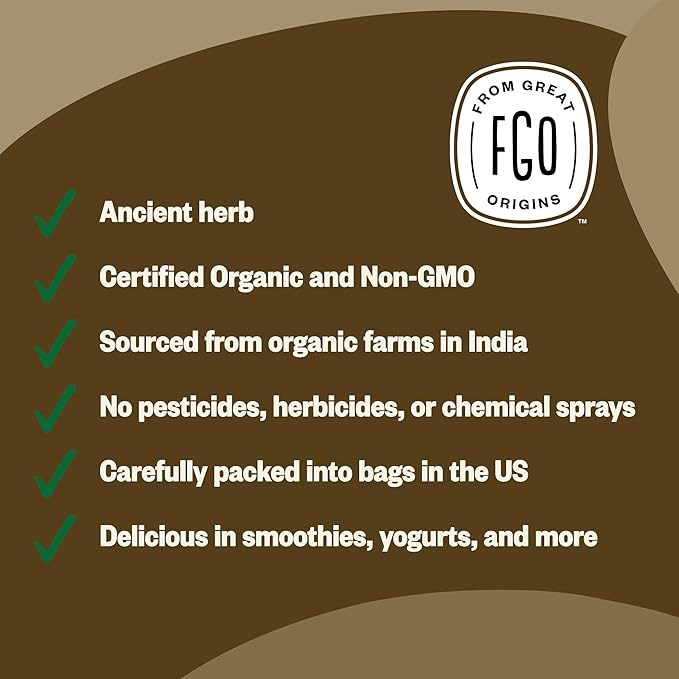 FGO Organic Ashwagandha Root Powder, 32oz Resealable Bulk Bag, Non-GMO, Indian Ginseng, Withania Somnifera, Sourced from India (Pack of 1)