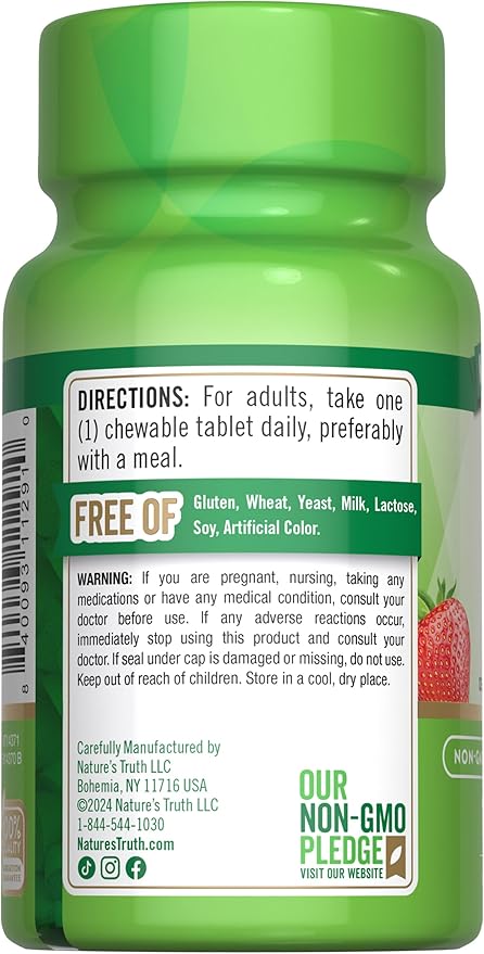 Nature's Truth Chewable Vitamin D3 2,000 IU | 100 Tablets | Berry Flavor | Vegetarian, Non-GMO, & Gluten Free Supplement